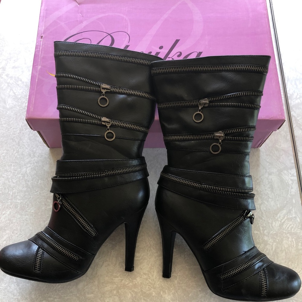 Paprika black zipper high heel boots
